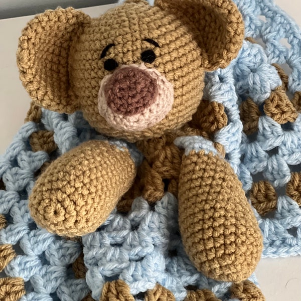 Teddy Bear Lovey, Crochet Baby Shower Gift, Handmade Bear Lovey, Stuffed Teddy Bear Blanket, Teddy Bear Amigurumi