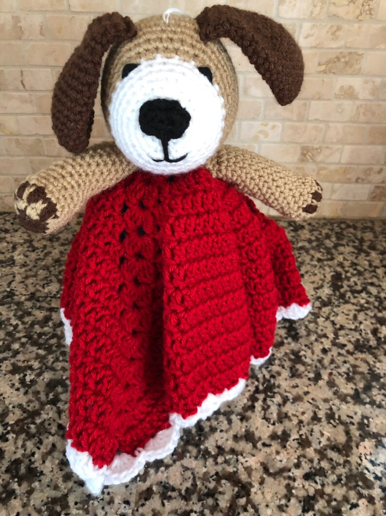 Red Puppy Lovey, Puppy Dog Baby Shower Gift, Handmade Crochet Lovey