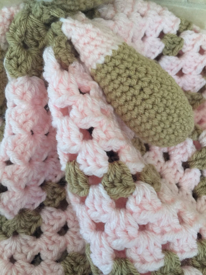 Crochet Teddy Bear Lovey Security Travel Blanket Wubby Pink Blanket