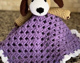 Purple Puppy Lovey, Purple Dog Lovey, Handmade Baby Shower Gift, Crochet Baby Lovey, Purple  Puppy Amigurumi, Puppy Snuggler, Stuffed Dog