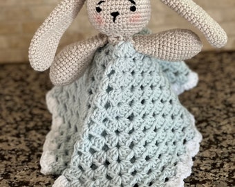 Bunny Lovey, Baby Shower Gift, Handmade Bunny  Lovey, Crochet Animal Lovey, Stuffed Rabbit Lovey, Stuffed Animal Blanket, Baby Bunny