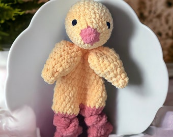 Crochet Duck Knotted Lovey Plushie Snuggler
