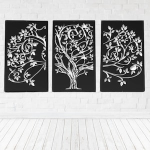 Wispy Tree-drieluik metalen privacypaneel set van 3 | Decoratieve aluminium panelen