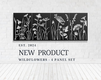 Privacy Screen, Metal Panel, Decorative Outdoor Indoor Decor,  Garden, Fence , Art - Wildflowers 4-Panel Set