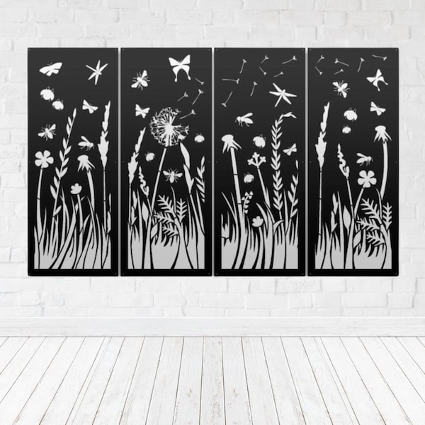 Insect Garden 4 Panel Privacy Screen | Decorative Aluminum Outdoor Screen