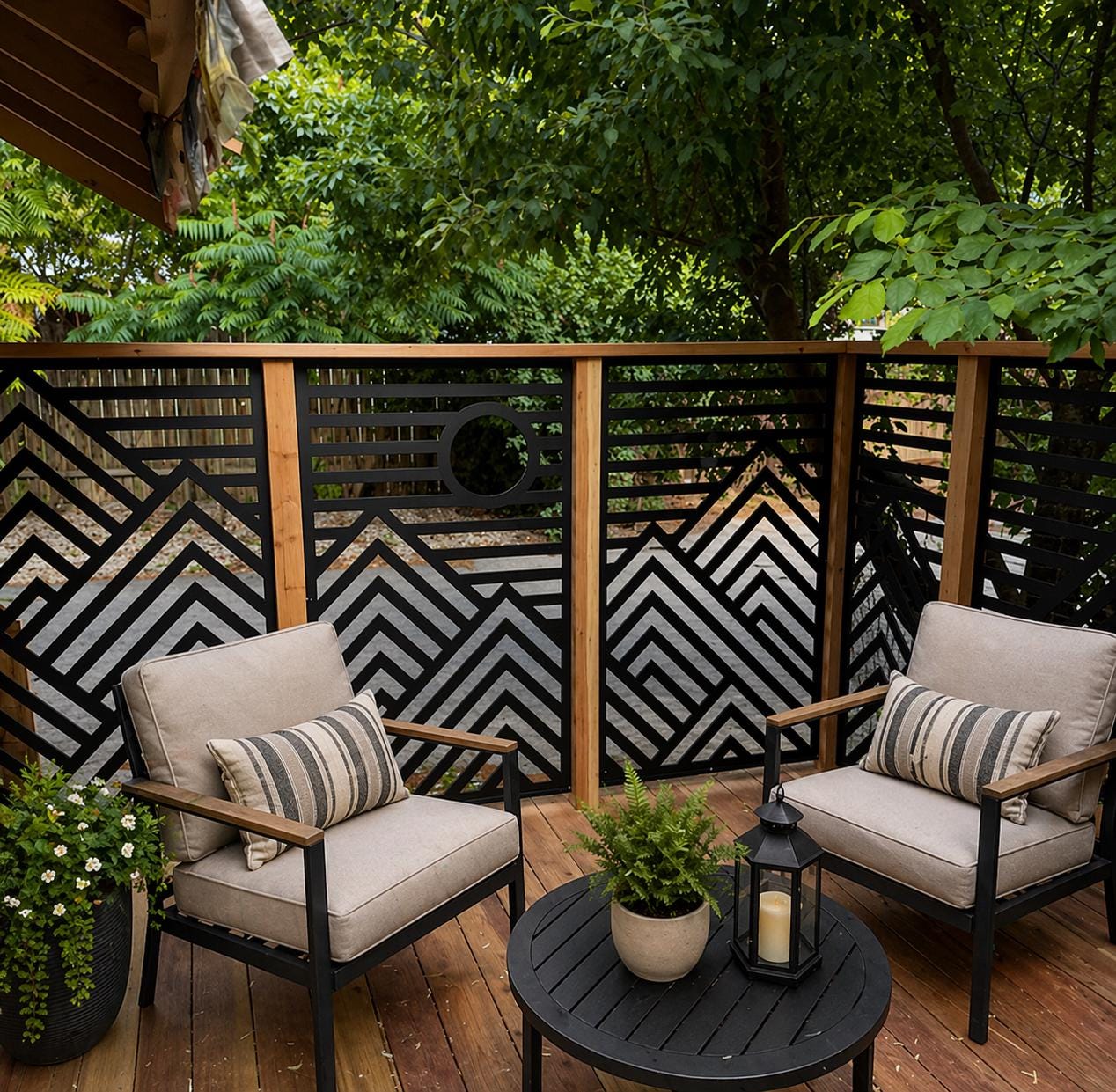 Abstract Mountain Triptych Metal Privacy Panel Set of 3