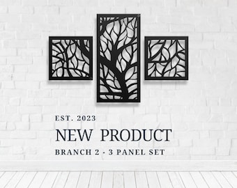 Metal Wall Art, Multi Piece Set, Privacy Panels, Tree Branch-Branch 2, 3-Panel Set