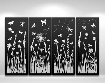 Metal Privacy Screen Decorative Panel Outdoor Garden Fence Art - Set of 4 Insect Garden