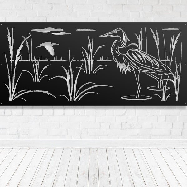 Metal Privacy Screen , Metal Garden, Fence Topper, Outdoor Décor, Art - Heron1