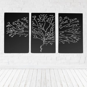 Abstract Tree Triptych Metal Privacy Panel Set of 4 | Decorative Aluminum Panel