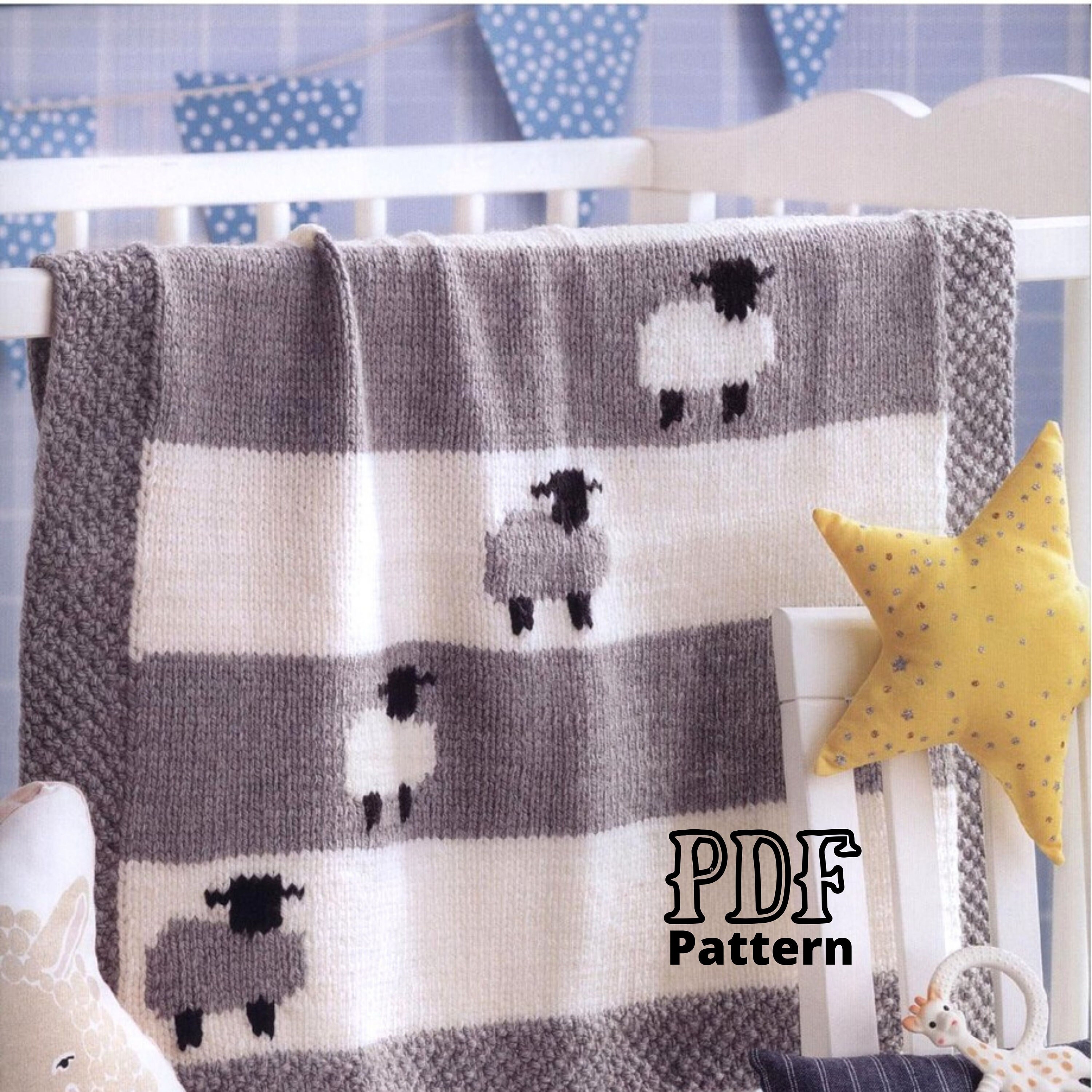 Knitted Baby Blanket with Sheep Pattern PDf Baby Girl Etsy