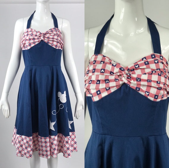 Vintage 50s rockabilly style navy blue halter top