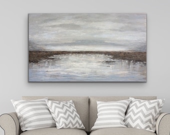 Large Abstract Landscape Painting beige gray white Wall Art Large Original Abstract Seascape Wall Art by Sonja Alfreider