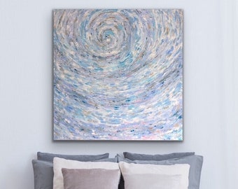 White blue large abstract spiral painting on Canvas Modern Original Abstract Wall Art Texture