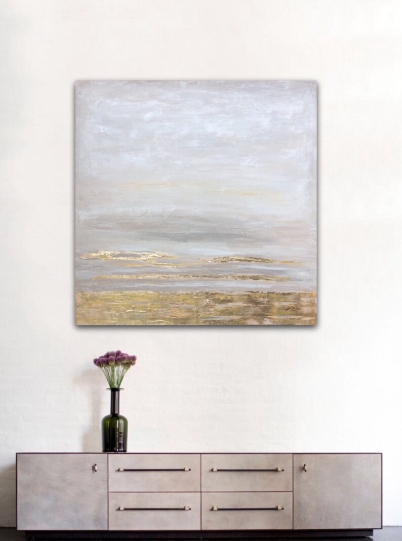 Modern Abstract Painting Wall Art Gold Beige and White Warm Etsy