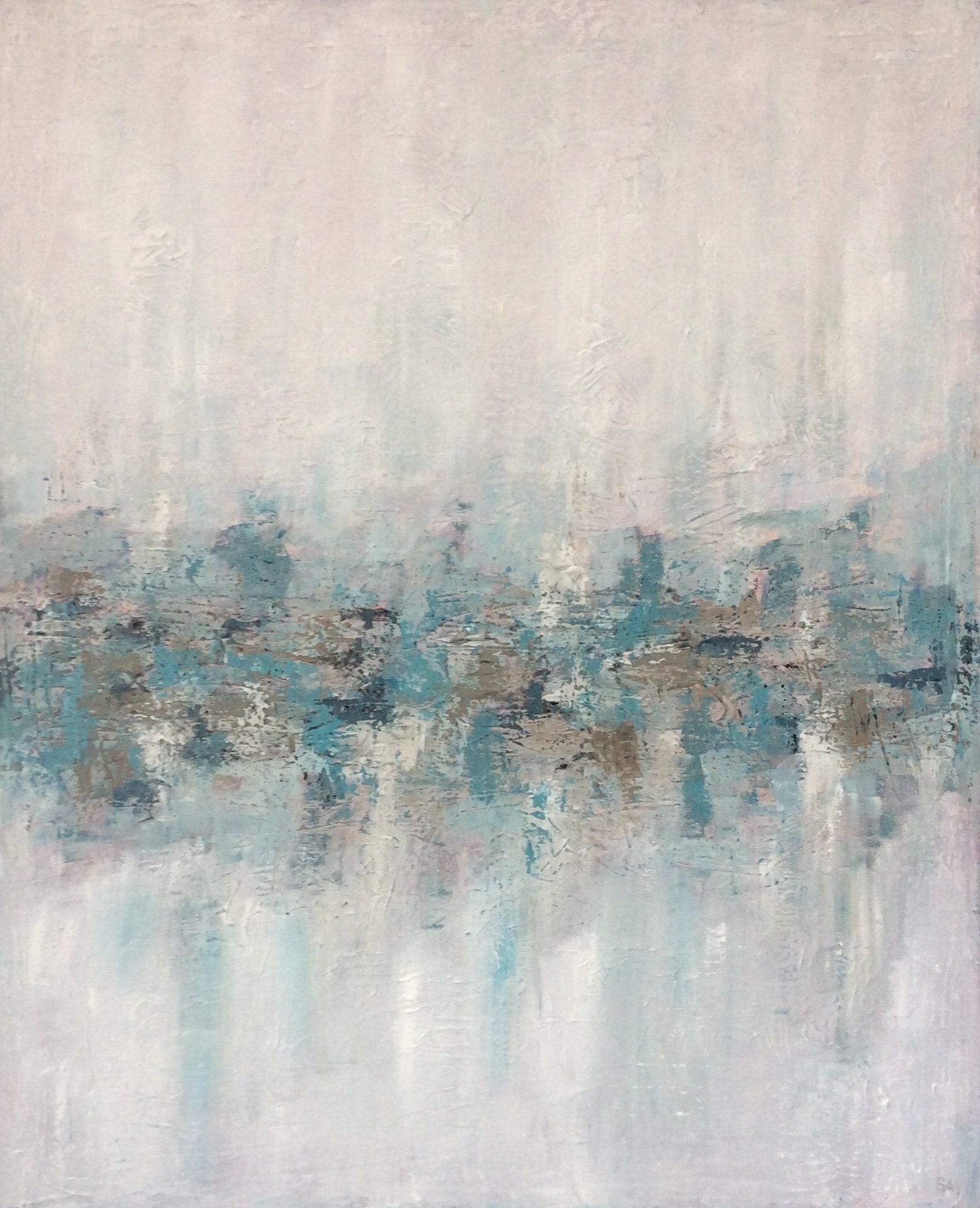 Teal large abstract painting on stretched canvas XL abstract | Etsy