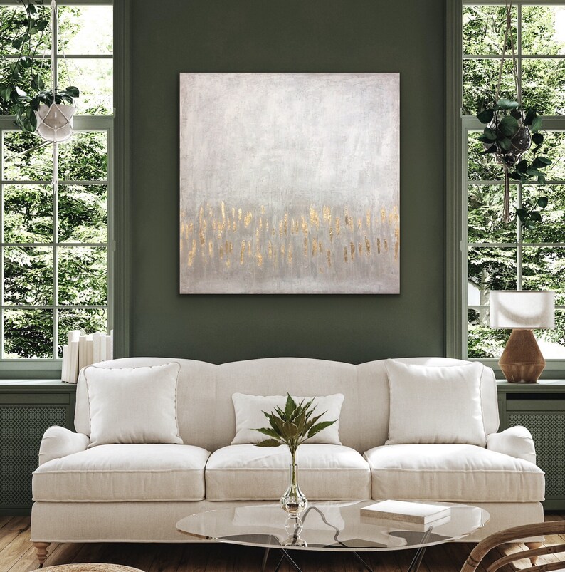 Extra Large Abstract Gold Leaf Painting Beige White Modern Wall Art on ...
