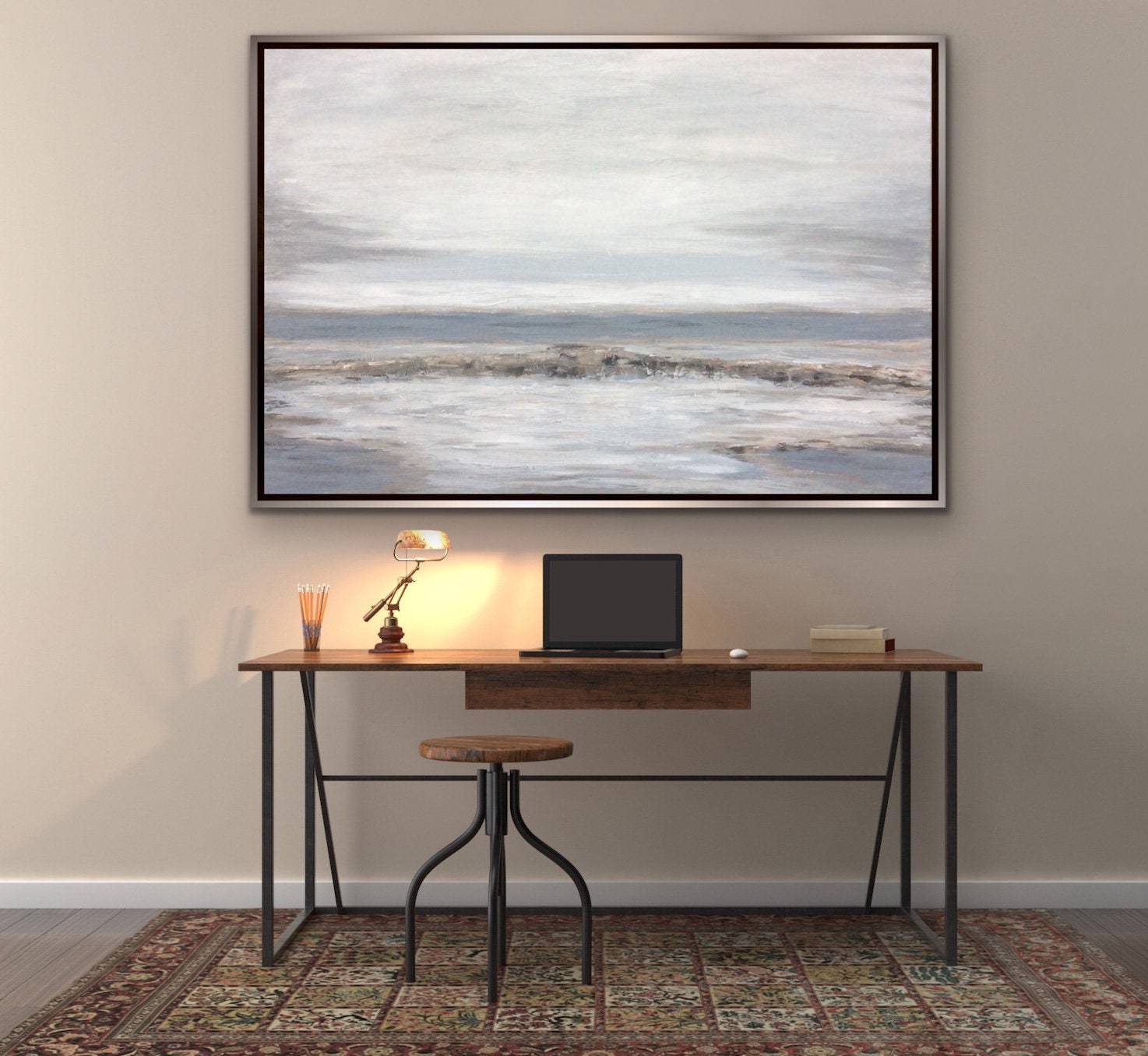 Beige Gray Abstract Painting Extra Large Abstract Wall Art on Etsy