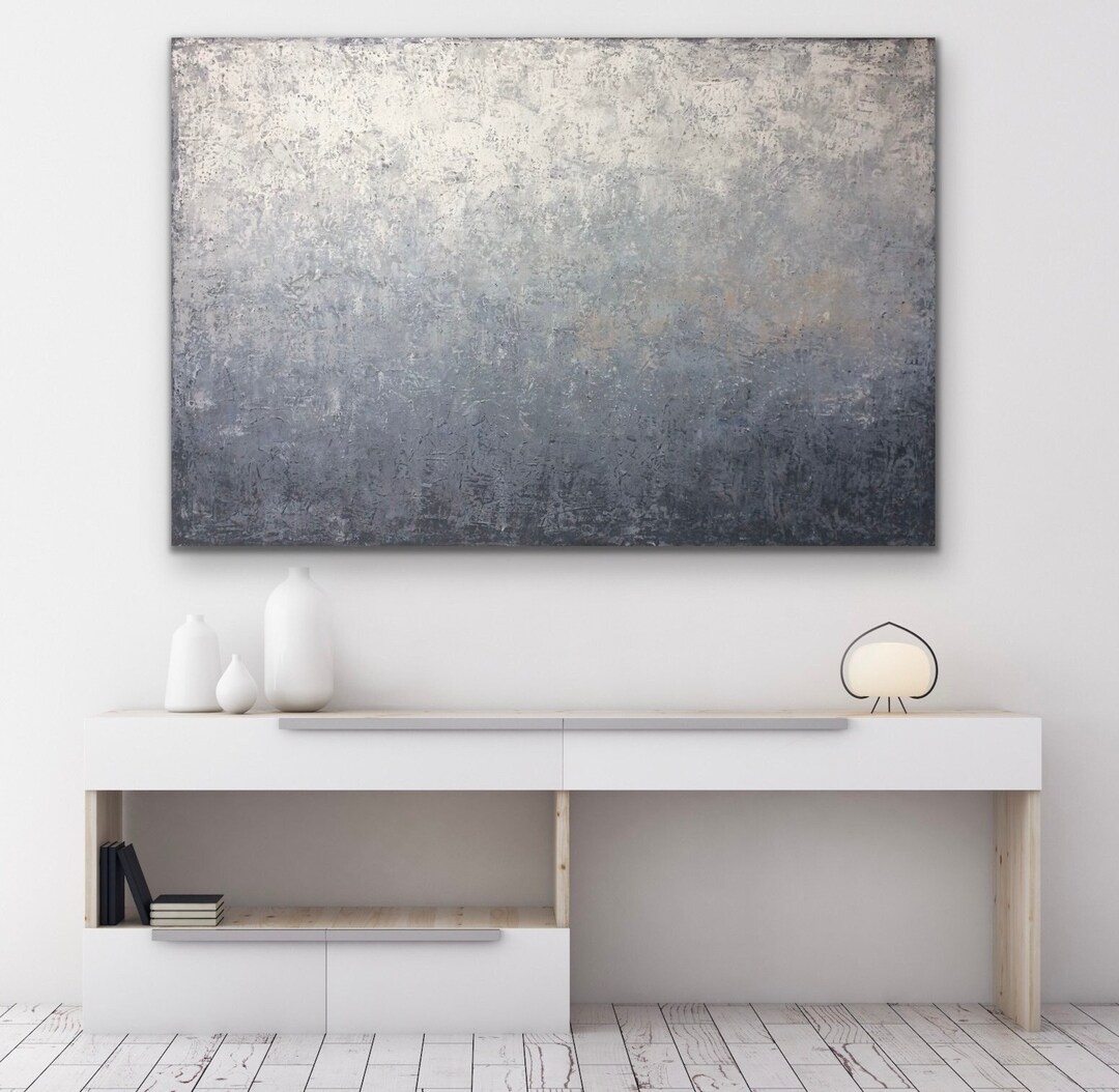Extra Large Abstract Painting on Canvas, Gray Beige White Texture Art ...