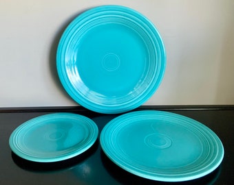 3-Piece Set of Vintage Original Turquoise Fiestaware -- Dinner, Lunch & Salad Plate -- Free Shipping!!