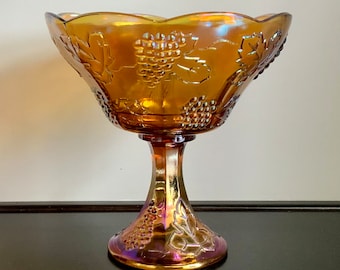 Indiana Glass Co. Large Harvest Grape Amber Carnival Glass Compote Bowl -- Free Shipping!!