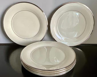 Lenox Solitaire Ivory Dinner Plates, Platinum Trim - Set of 6