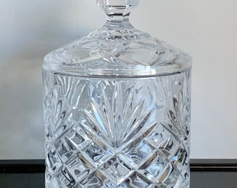 Czech Bohemia Crystal Buscuit Jar -- Diamond & Fan Pattern  -- Free Shipping!!