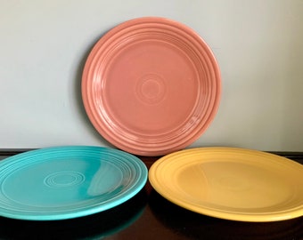 Set of 3 Vintage Fiestaware Luncheon Plates - Rose, Turquoise & Yellow - Free Shipping!!