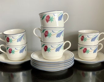 Set of 7 Lenox Chinastone Poppies on Blue Cup & Saucer Sets -- Free Shipping!!