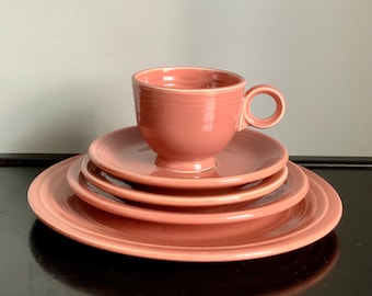 5-Piece Set of Vintage Fiestaware Rose — Lunch, Salad & Bread Plate, Cup, Saucer -- Free Shipping!!