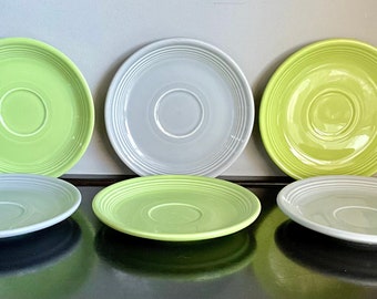 Set of 6 Vintage 1950s Fiestaware Saucers -- 3 Gray & 3 Chartreuse -- Free Shipping!!