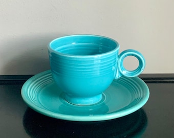 Vintage Original Turquoise Fiestaware Cup &Saucer - Free Shipping!!