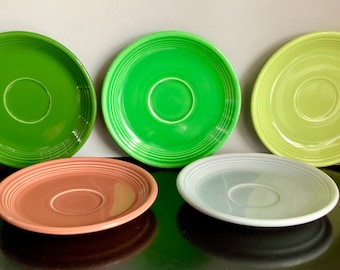 Set of  All 5 Vintage 1950s Fiestaware Saucers -- Medium Green, Gray, Rose, Chartreuse  & Forest Green -- Free Shipping!!