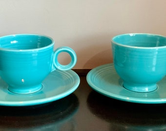 Set of 2 Vintage Original Turquoise Fiestaware Cups & Saucers - Free Shipping!!
