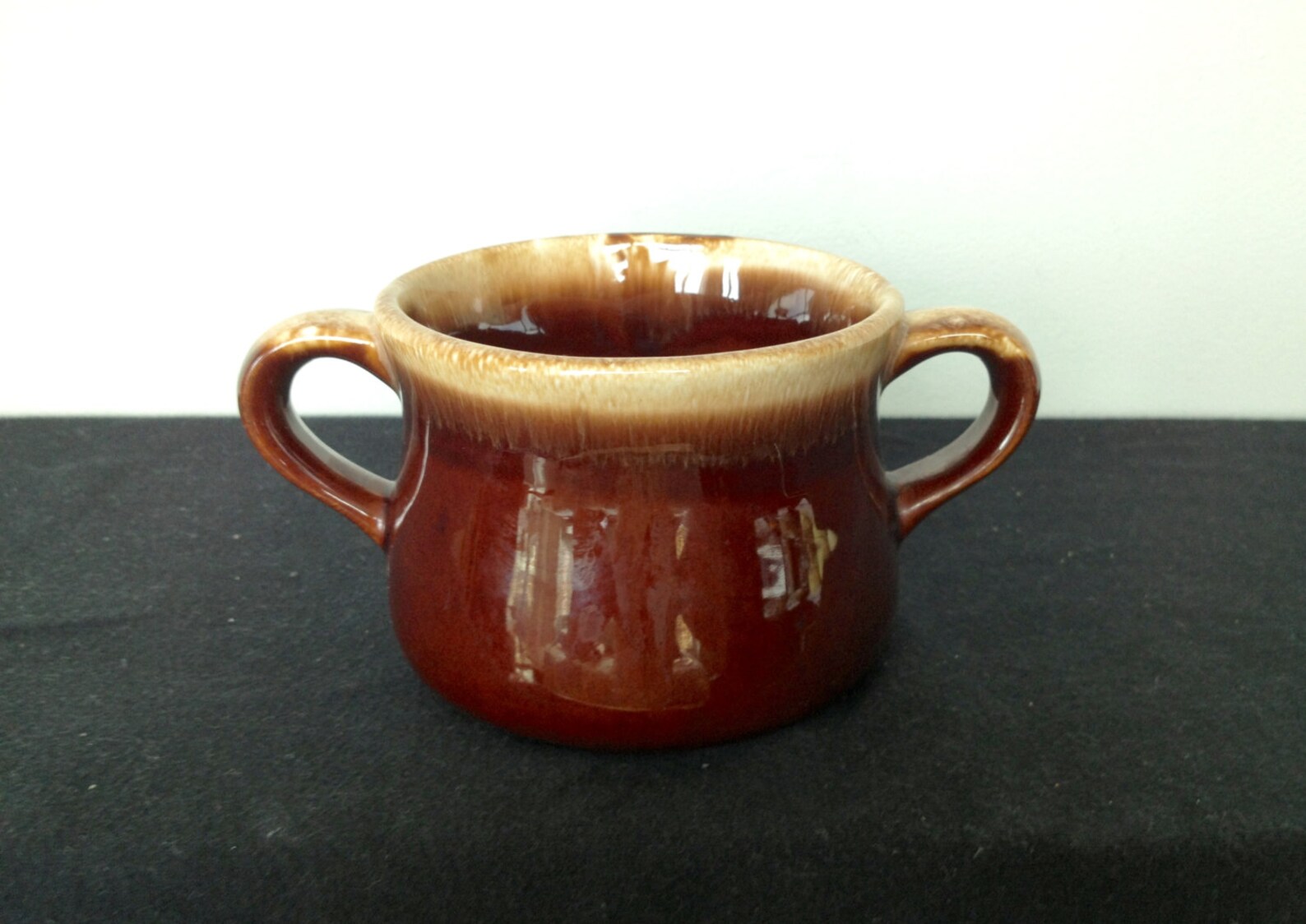 Vintage DoubleHandled McCoy Brown Drip Soup Bowl Free Etsy