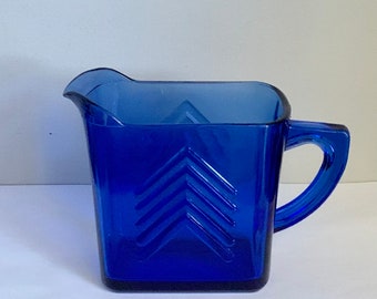 Hazel Atlas Cobalt Chevron Milk Pitcher -- Free Shipping!!