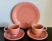 5-Piece Set of Vintage Fiestaware Rose 1 Luncheon Plate 2 Cup Saucer Sets Free Shipping