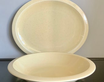 Set of 2 Franciscan Sea Sculptures Sand Serving Pieces -- Oval Platter and Round Vegetable Bowl -- Free Shipping!!