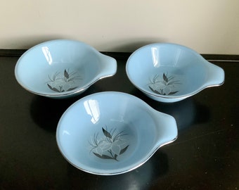 Set of 3 Homer Laughlin Skytone Blue Marcia Lugged Cereal Bowls — Free Shipping!