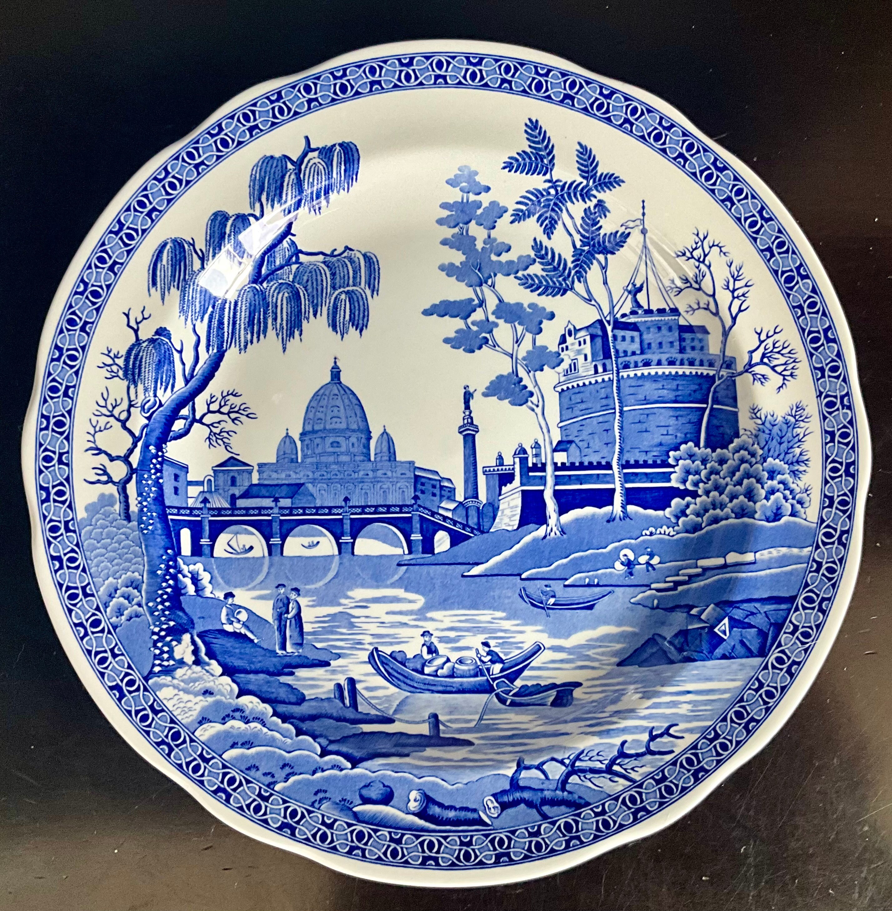 Spode Blue Room Georgian Dinner Plates: Woodman, Rome, Girl at