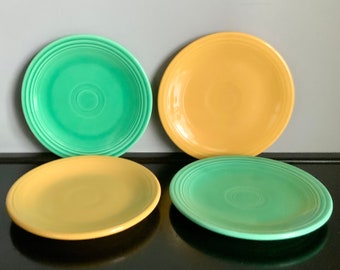 Set of 4 Vintage Fiestaware Bread & Butter Plates — 2 Original Yellow and 2 Original Green -- Free Shipping!!