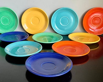 Set of 10 Vintage Original Fiestaware Saucers — 2 Each In Cobalt, Red, Yellow, Green & Turquoise — Free Shipping!!!