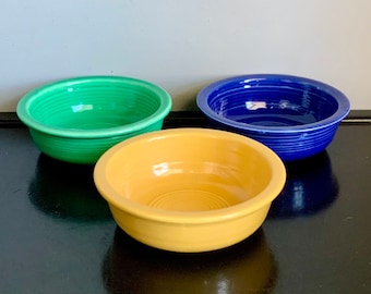 Set of 3 Vintage 4 3/8" Fiestaware Fruit Bowls — Cobalt, Green & Yellow — Free Shipping!