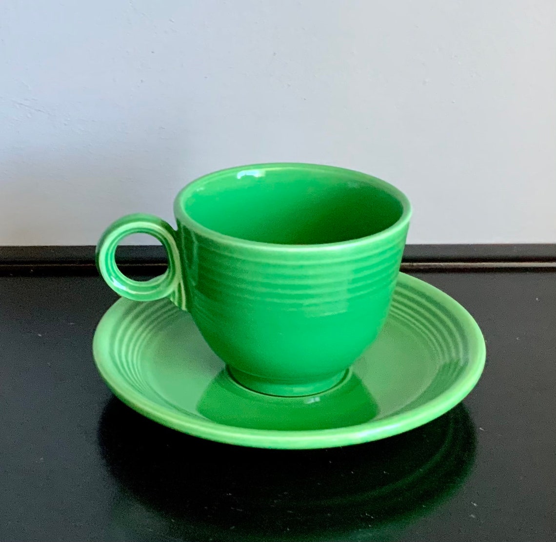Vintage Fiestaware Medium Green Cup & Saucer Set Free Etsy
