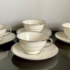 Franciscan Huntington Cups and Saucers Set - Platinum Trimmed China