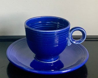 Vintage Original Cobalt Fiestaware Cup &Saucer - Free Shipping!!