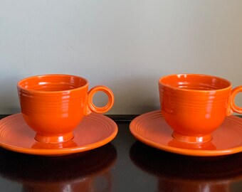 Set of 2 Vintage Radioactive Red Fiestaware Cups & Saucers — Free Shipping!!