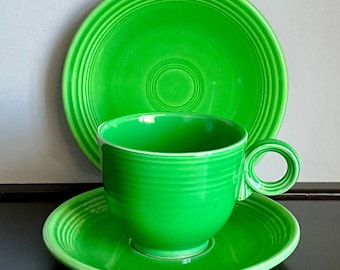 3-Piece Set of Vintage Medium Green Fiestaware — Bread Plate, Cup & Saucer — Free Shipping!!