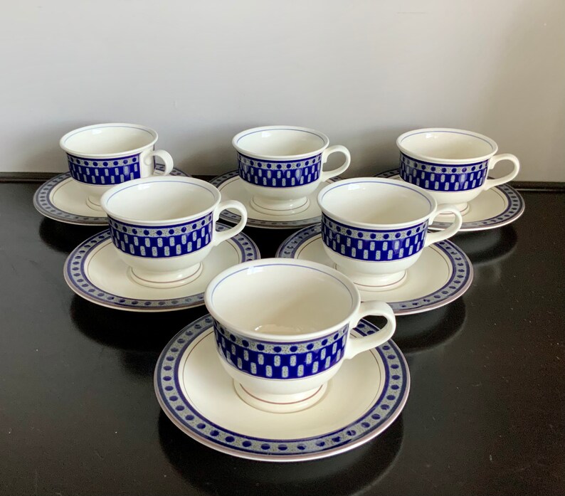Set of 6 Mikasa Aztec Blue Coffee/tea Cups and Saucers Free - Etsy