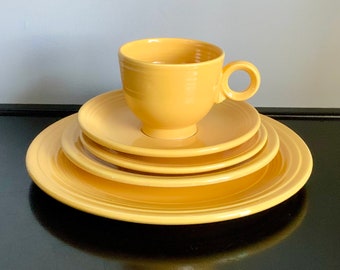 5-Piece Set of Vintage Original Yellow Fiestaware - Saucer, Cup, Dinner, Bread & Salad Plate — Free Shipping!!